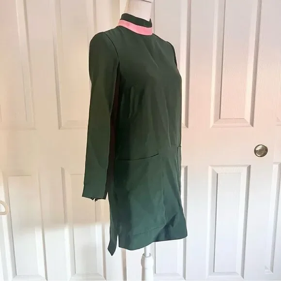 Burberry Ladies Long-sleeve Silk Wool Shift Dress Green US 0 NEW - Picture 6 of 11